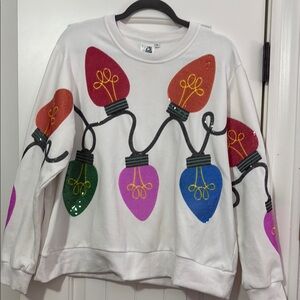 Queen of Sparkles Christmas light sweatshirt.